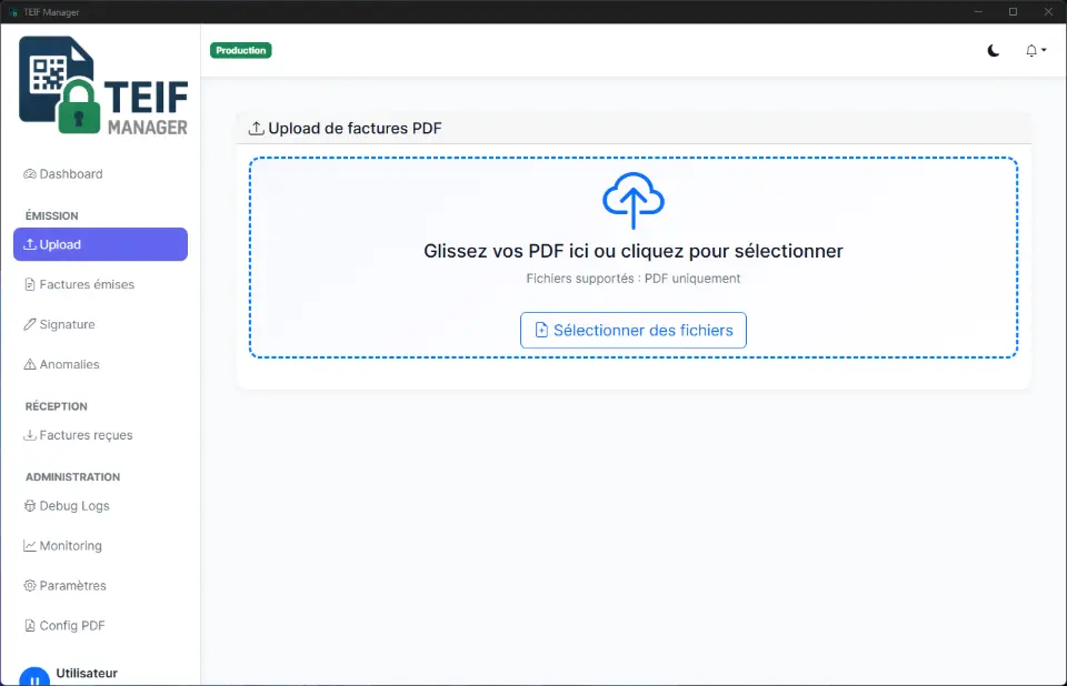 interface de prise en charge des factures